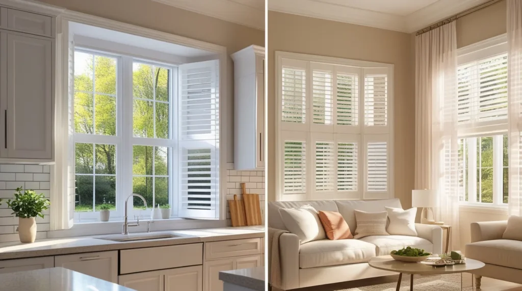 Interior Café Shutters and Half Window Options for Kitchens and Living Rooms