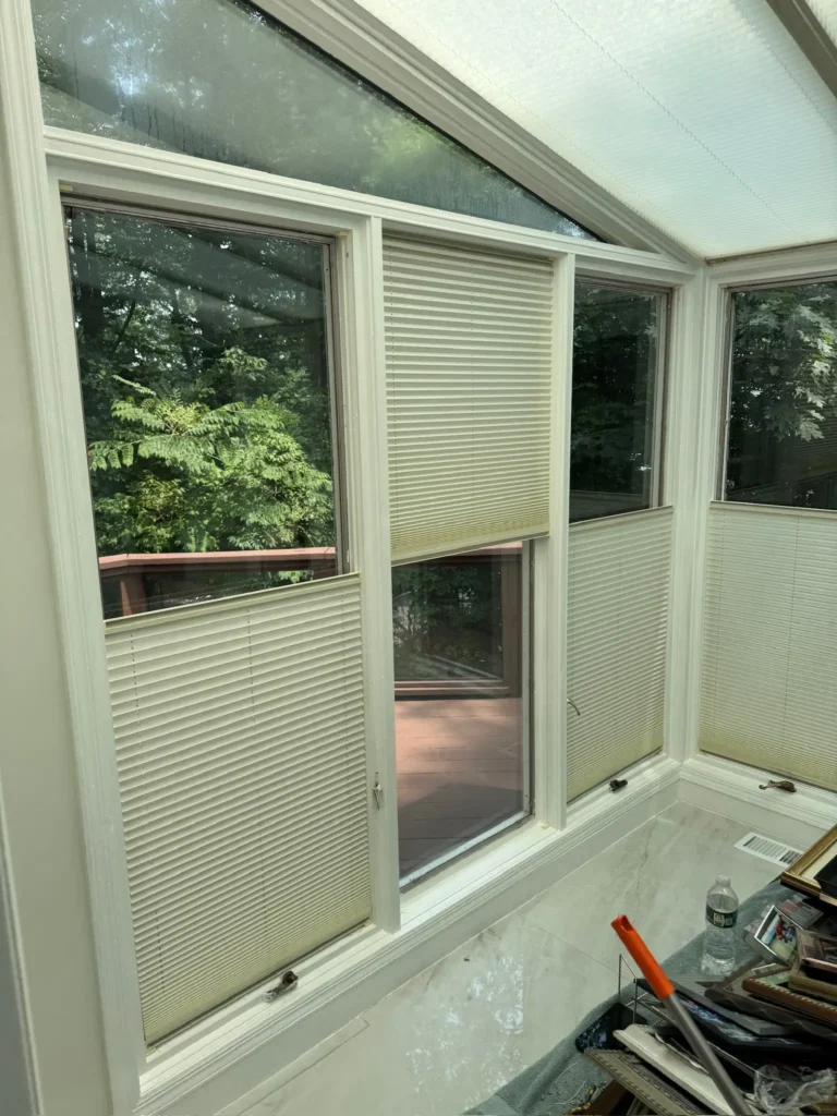 Fabric Pleated Shades for windows are still in style.
